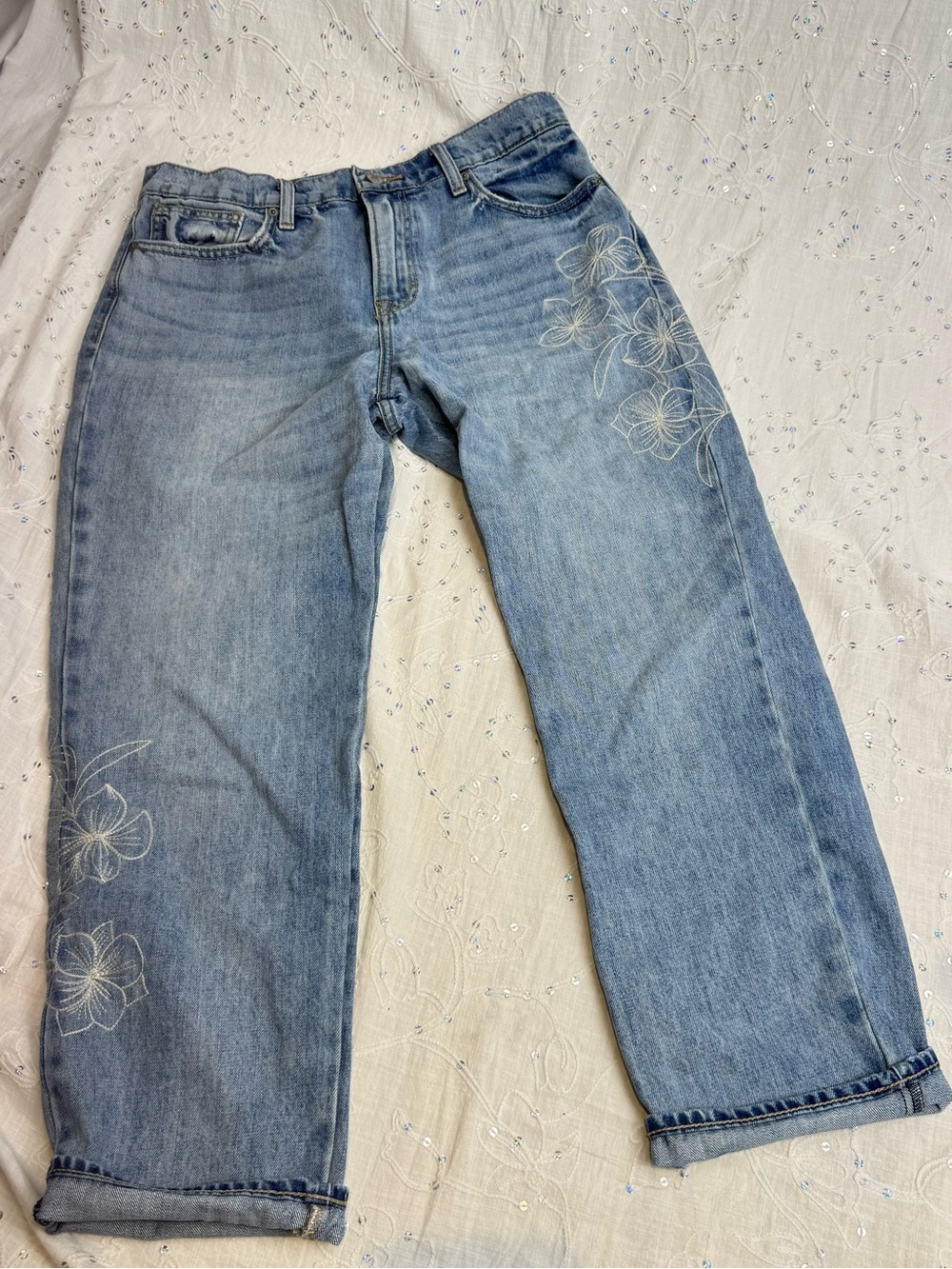 Lucky Brand Sienna Slim Boyfriend Cropped Jeans Floral Embroidered Size 12/31